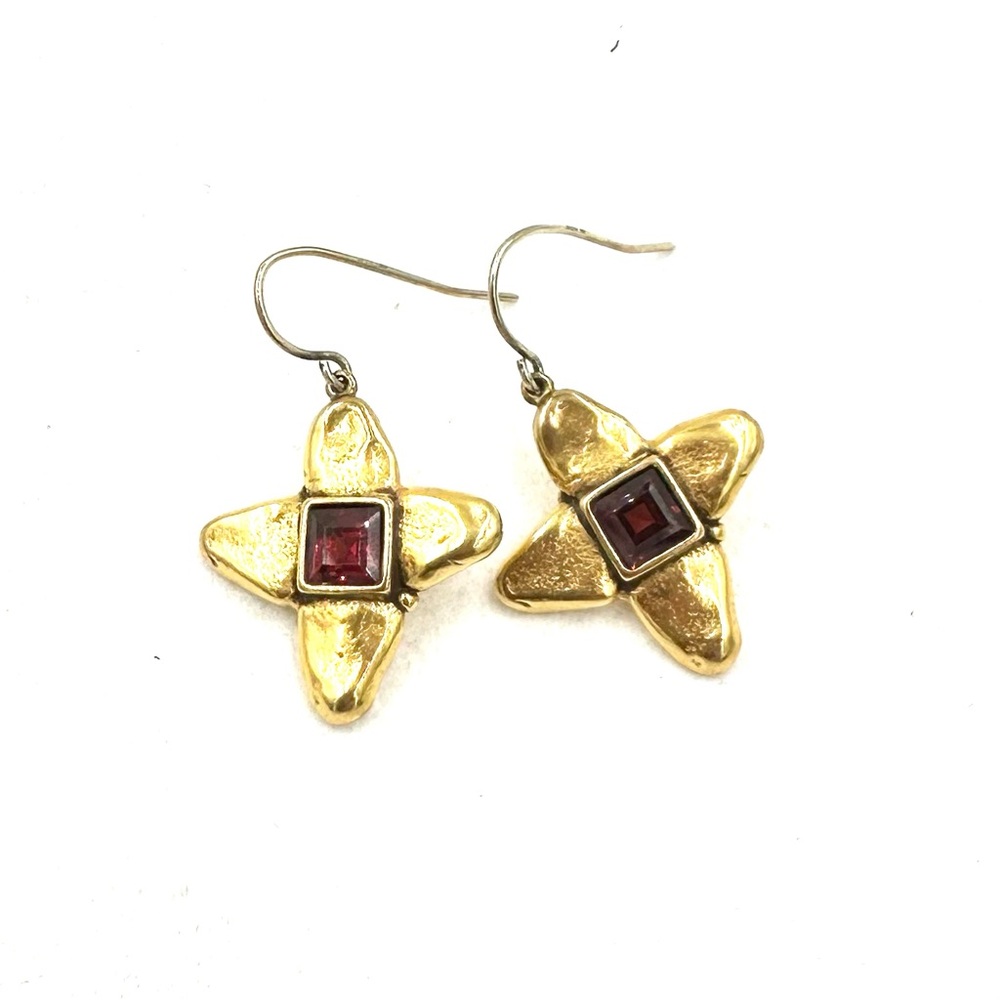 MAL PMA Gold Red Stone Earrings Sterling Silver Wires Museum Reproduction